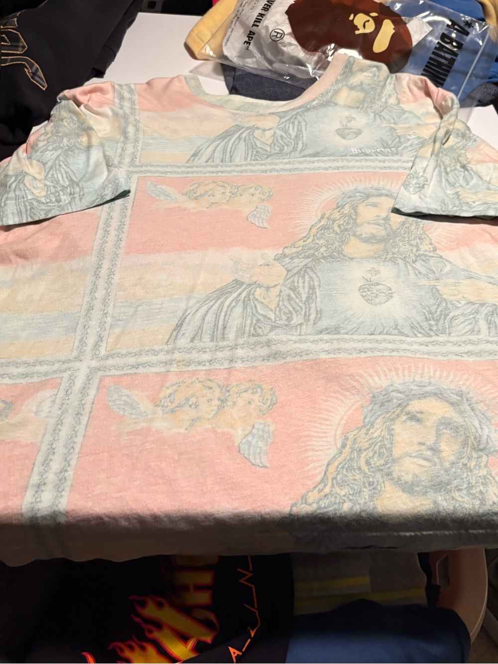 Supreme Pink and Light Blue "Jesus" Religious Graphic Short Sleeve Tee